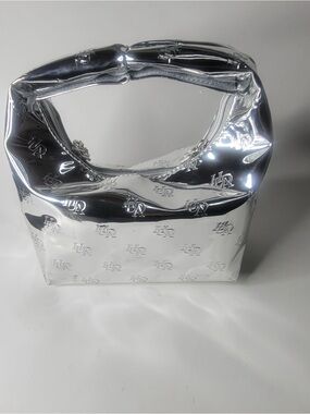 HUDA BEAUTY Metallic Silver Logo Mini Shoulder Bag
